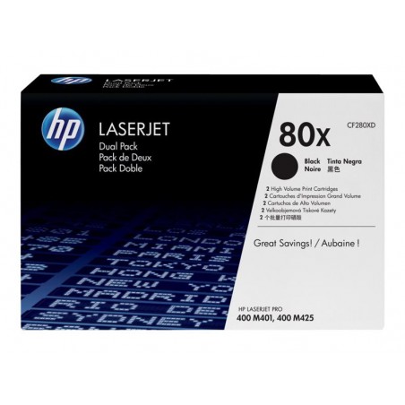 HP 80X - Pack de 2 - à rendement élevé - noire - original - toner HP 80X - Pack de 2 - à rendement élevé - noire - original - toner